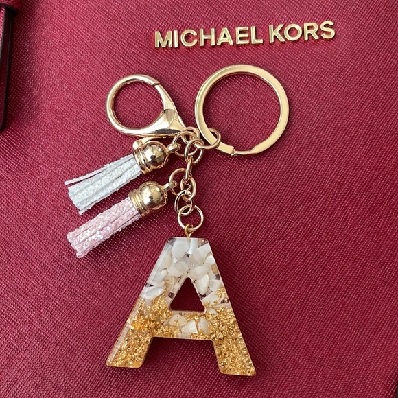 🆕 Letter A Keychain Charm Gold Glitter Pendant Tassel Key Ring for Handbags - Picture 5 of 6